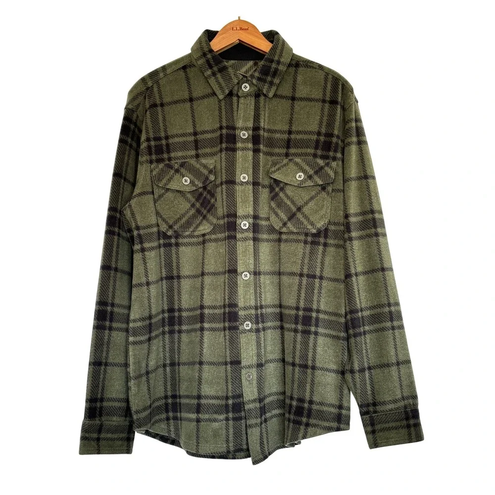Freedom Foundry Mens Fleece Shirt‎ Jacket Green Plaid Medium Gorpcore